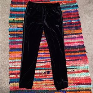 Black velvet Adidas joggers